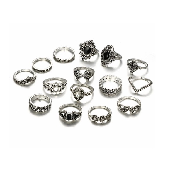 Black & silver ring set (15 rings) - Picture 7 of 11